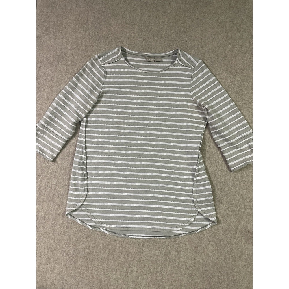 Zenergy by Chicos Grey & White Striped 3/4 Sleeve top Size 1XTunic Casual Comfy - Picture 5 of 12